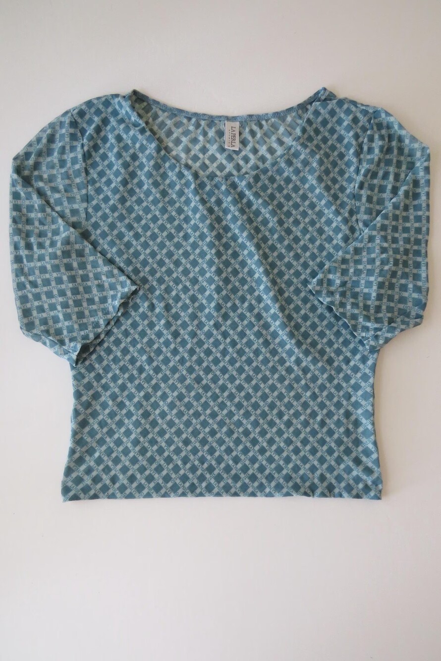 Vintage Italian La Perla Mesh Long-Sleeve Monogram Logo Print Top, 2000s, Made i